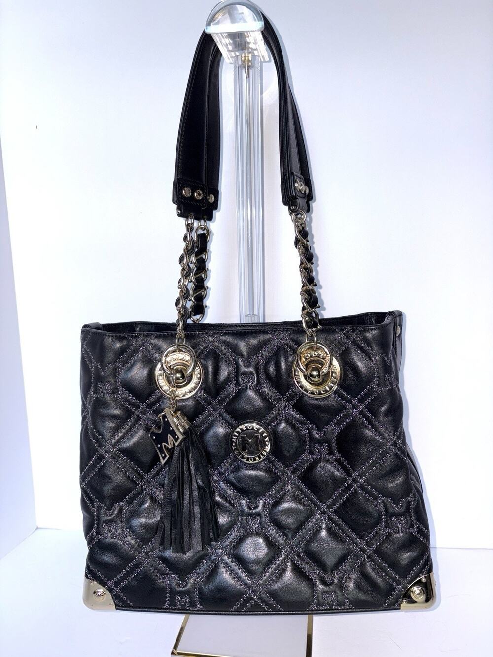 Metrocity Luxury Brand Black Quilted Tote Bag Good Condition 10Wx12Hx5D
